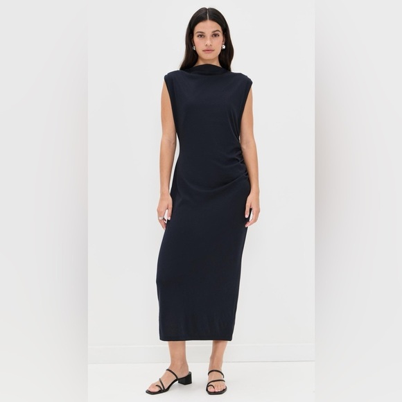 Vince black mock neck gathered waist sleeveless jersey midi dress - XL NWT - Picture 2 of 6